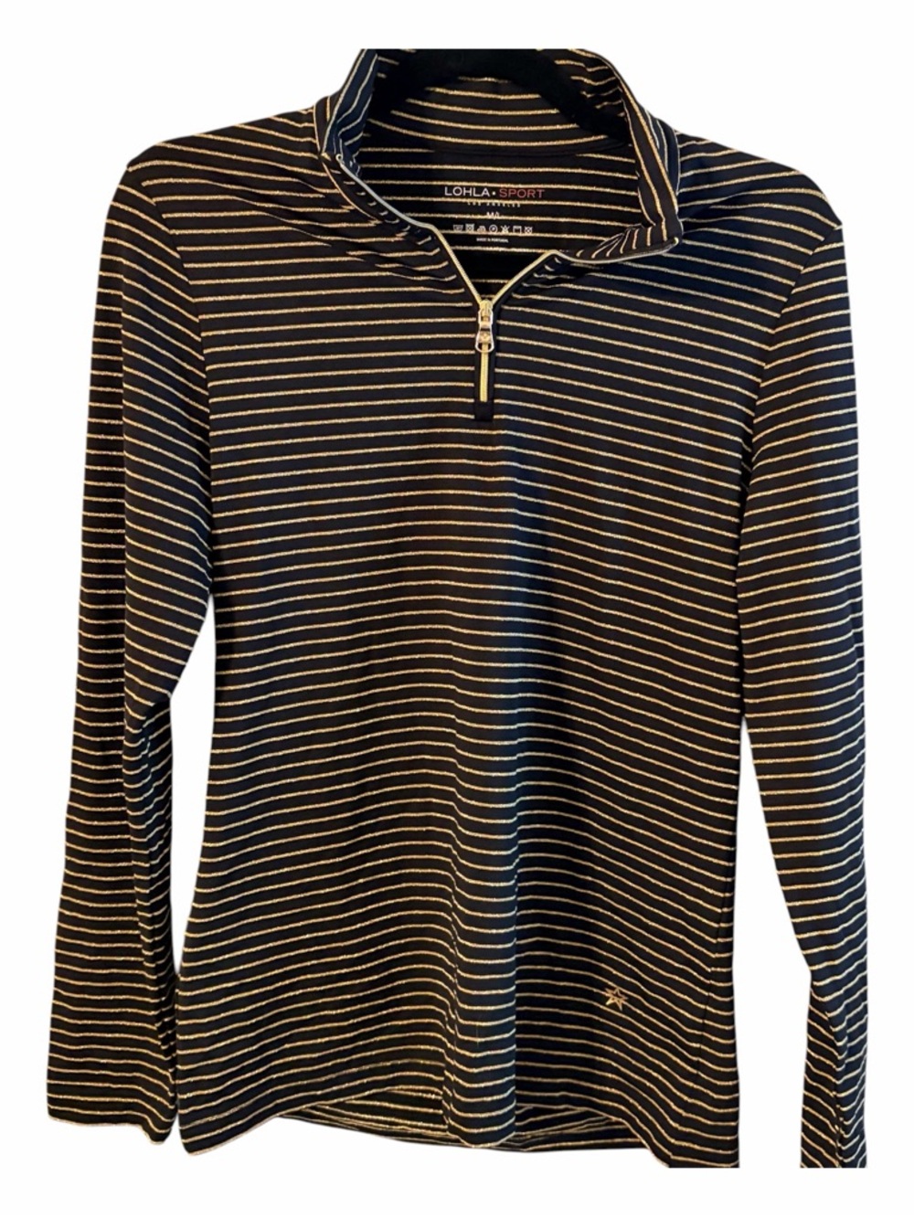 LOHLA‎ Sport Black & White Striped Quarter-Zip Top
